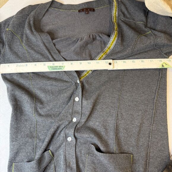 Shae Anthropologie Women's M Open Front Cardigan Pockets Gray Green Velvet - Picture 7 of 9